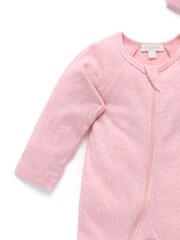 Purebaby Pink Pointelle Sleepsuit & Hat - Image 3 of 5