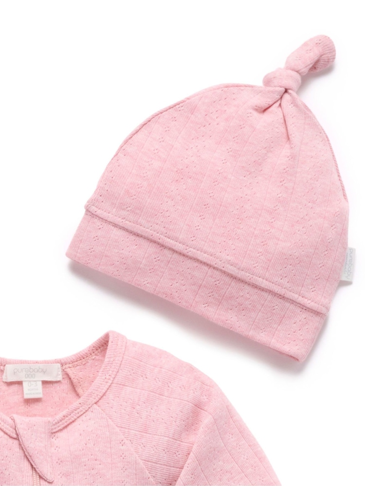 Purebaby Pink Pointelle Sleepsuit & Hat - Image 5 of 5