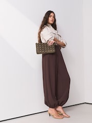 Chocolate Brown Suedette Eyelet Pouch - Image 3 of 9