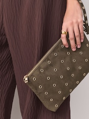 Chocolate Brown Suedette Eyelet Pouch - Image 4 of 9