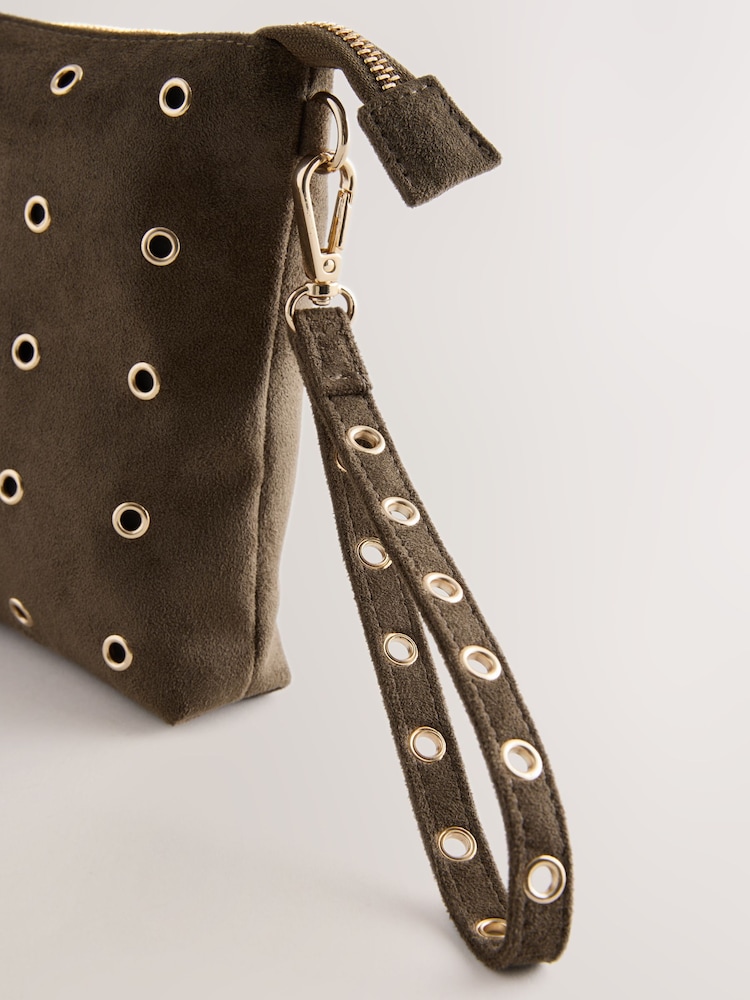 Chocolate Brown Suedette Eyelet Pouch - Image 9 of 9 Chocolate Brown Suedette Eyelet Pouch - Image 9 of 9