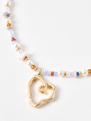 Oliver Bonas Blue Jackson Heart Pendant Beaded Necklace - Image 3 of 4