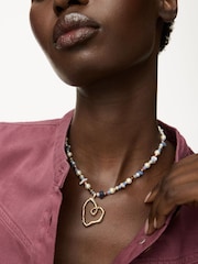 Oliver Bonas Blue Jackson Heart Pendant Beaded Necklace - Image 4 of 4