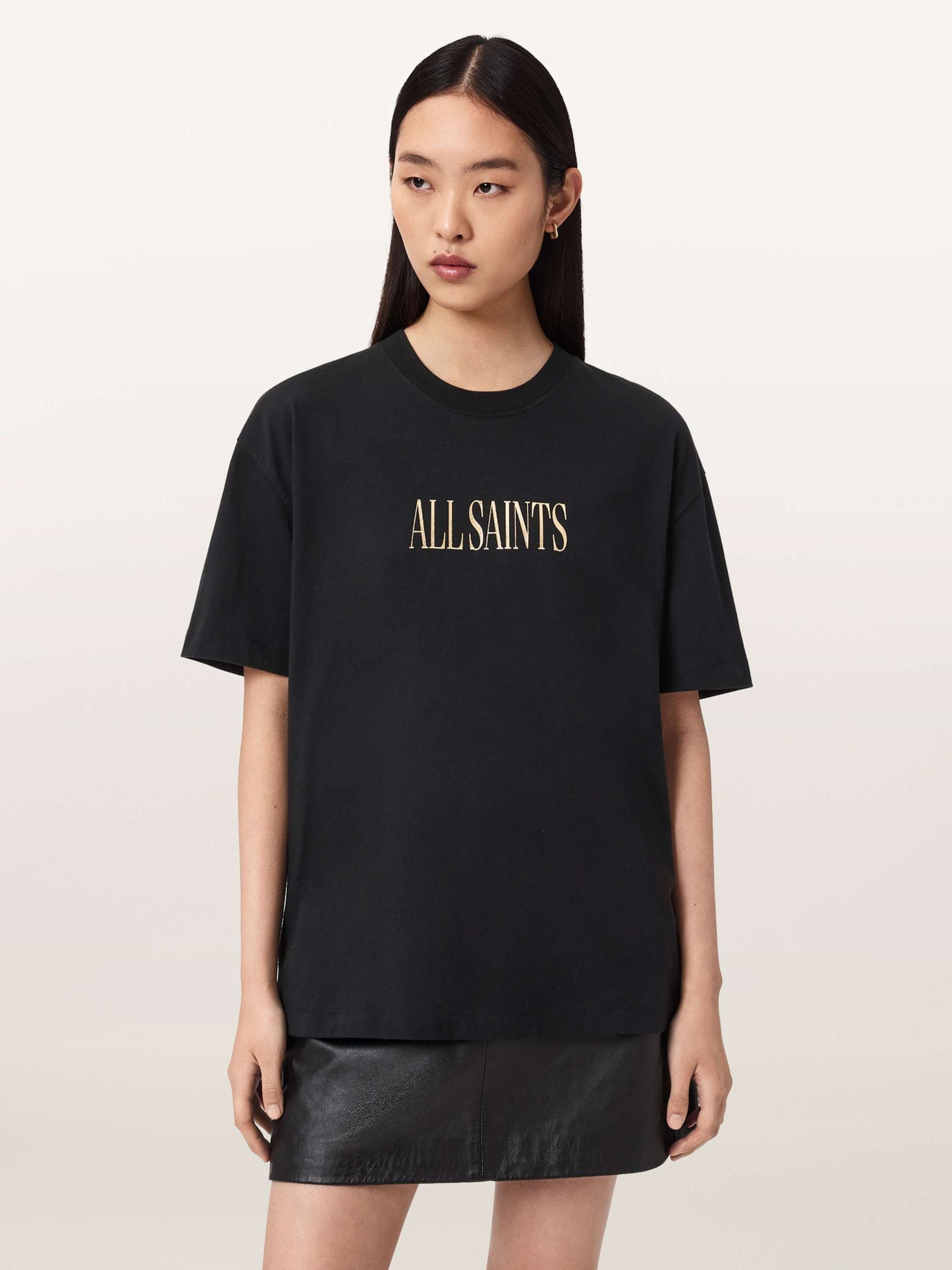 Buy AllSaints Black Cora Etta Oversized Gold Foiled Heart Artwork