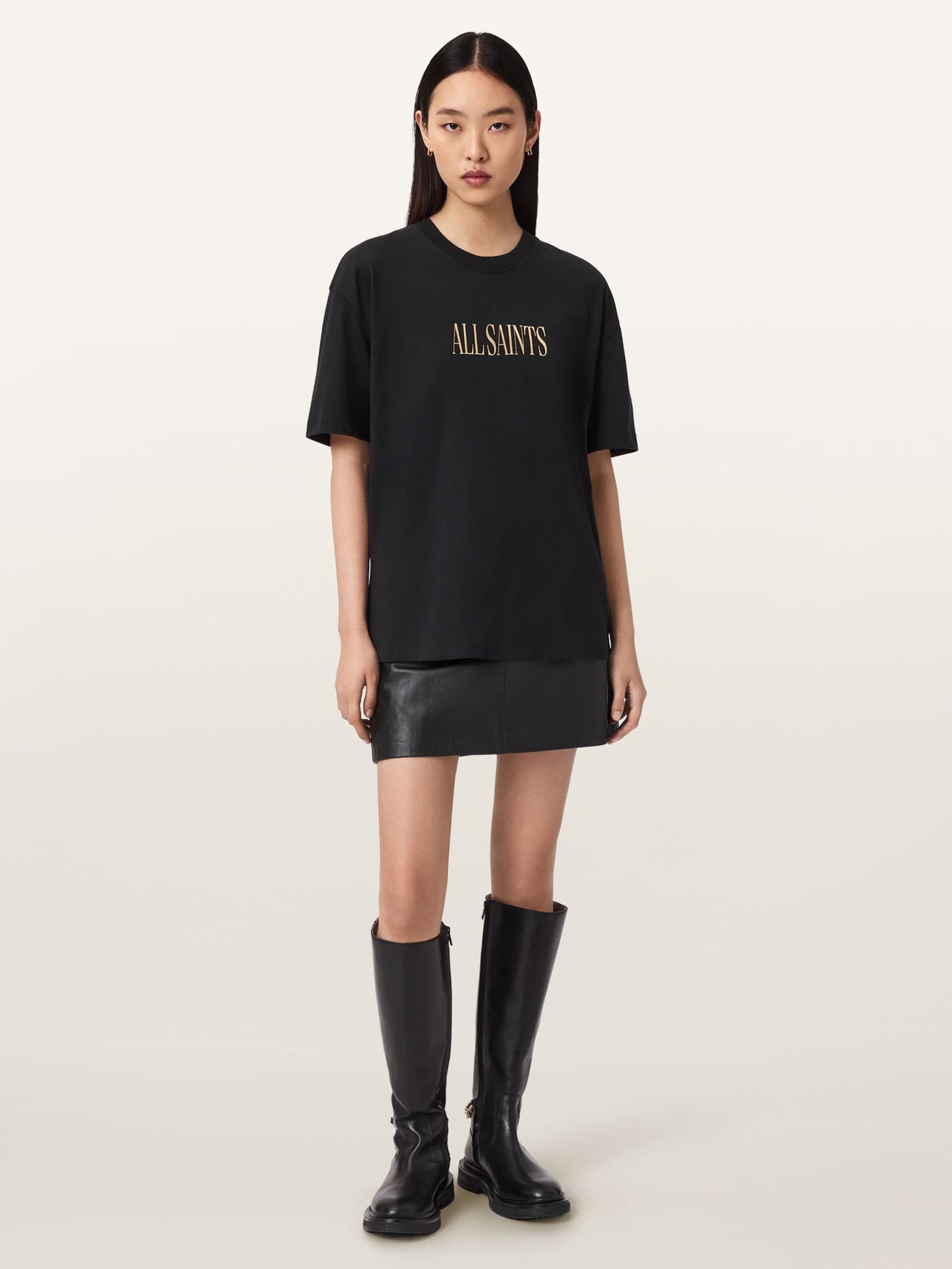 Buy AllSaints Black Cora Etta Oversized Gold Foiled Heart Artwork