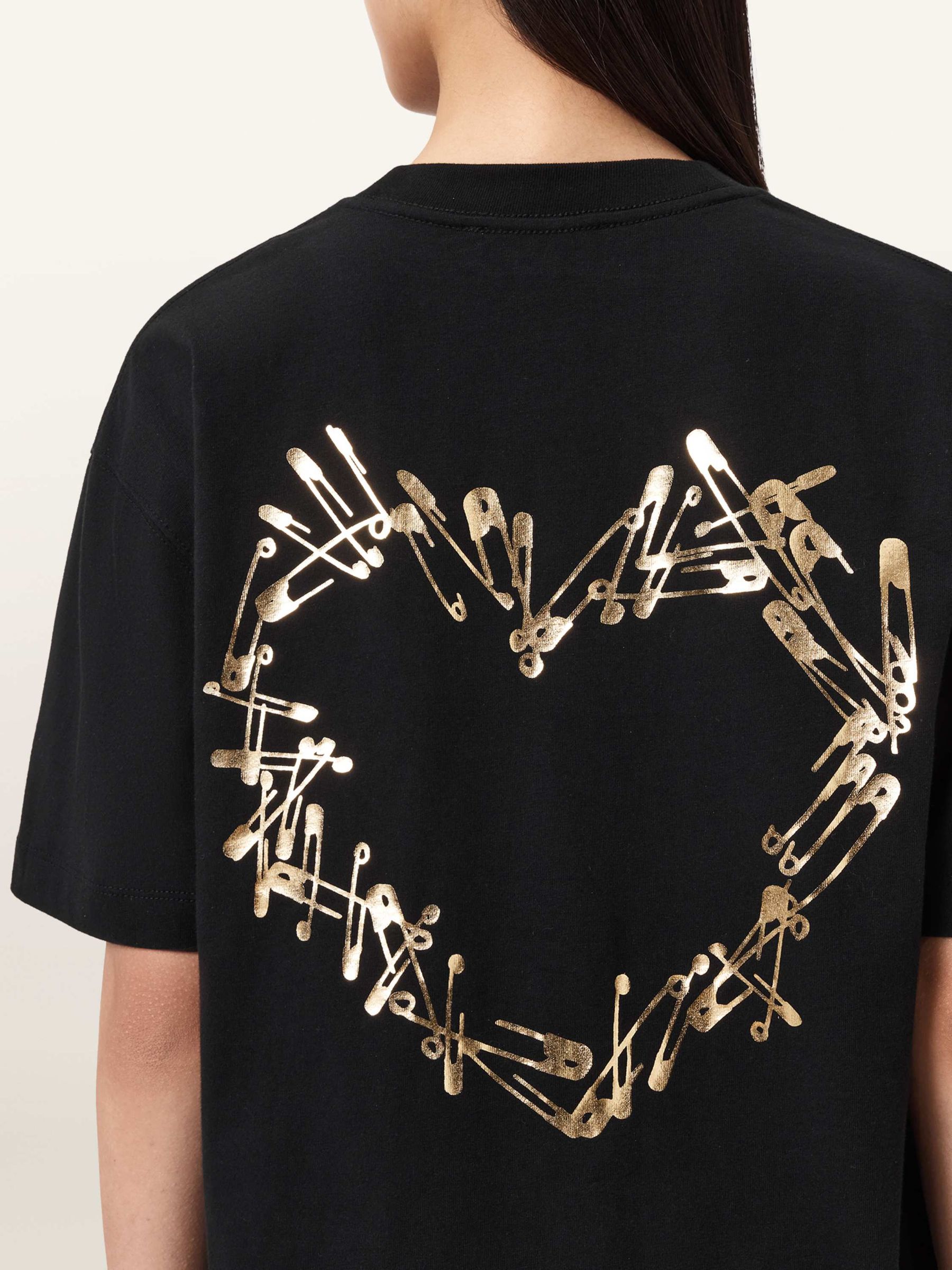 Buy AllSaints Black Cora Etta Oversized Gold Foiled Heart Artwork