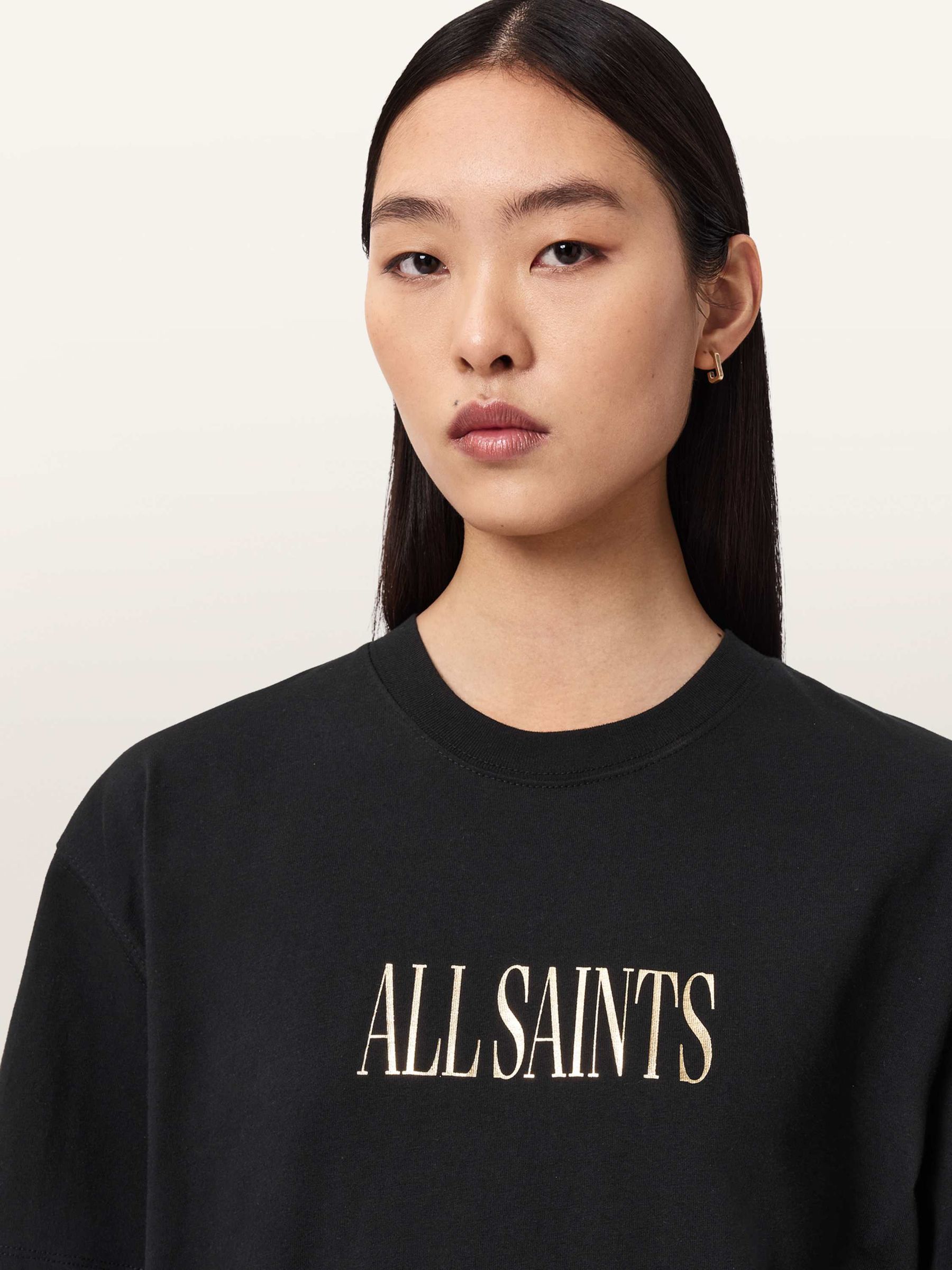 Buy AllSaints Black Cora Etta Oversized Gold Foiled Heart Artwork