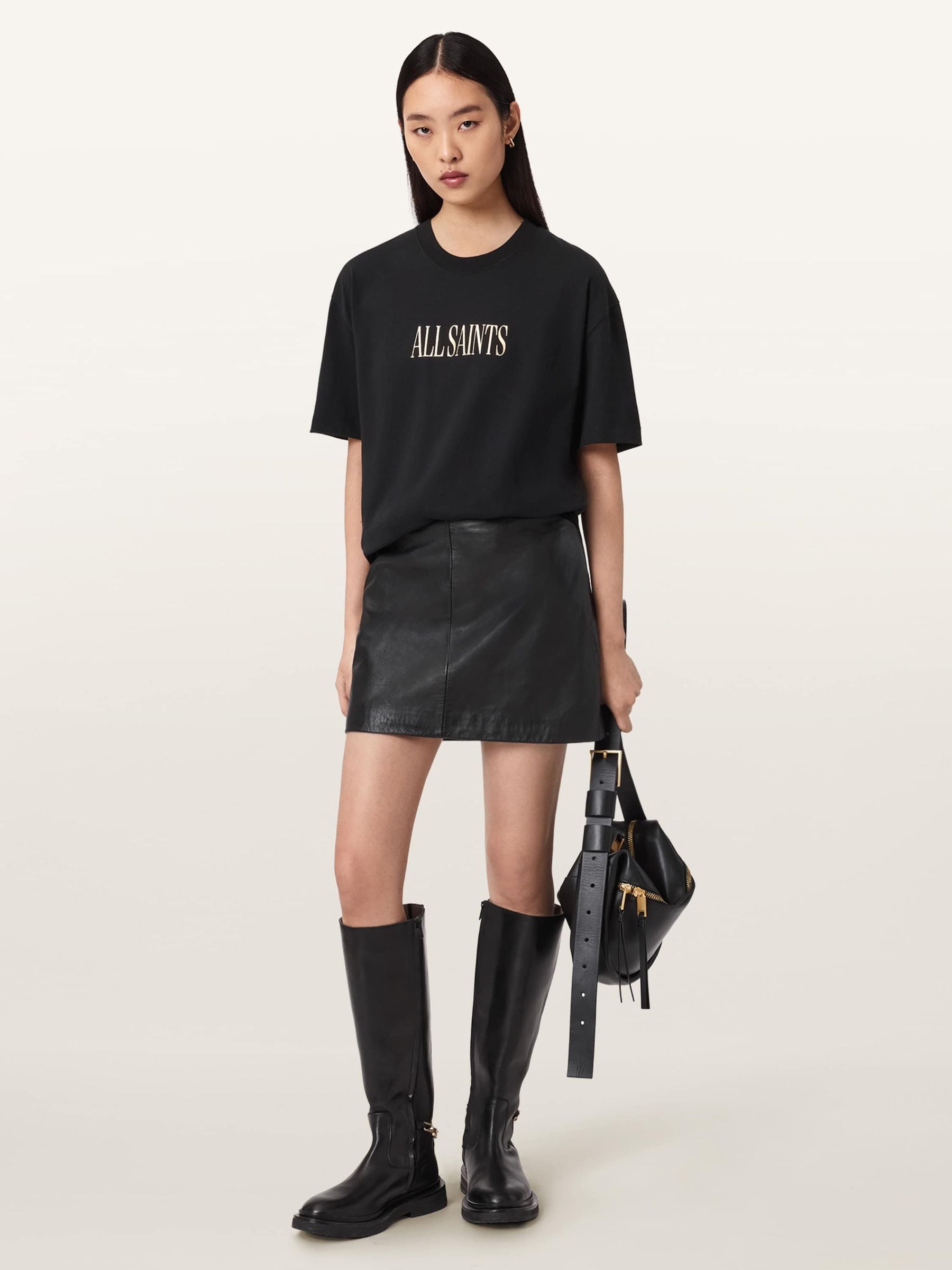 Buy AllSaints Black Cora Etta Oversized Gold Foiled Heart Artwork