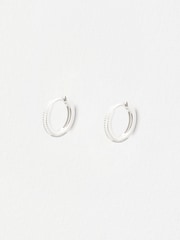 Oliver Bonas Sterling Silver Anita Ridged Huggie Hoop Earrings - Image 1 of 5