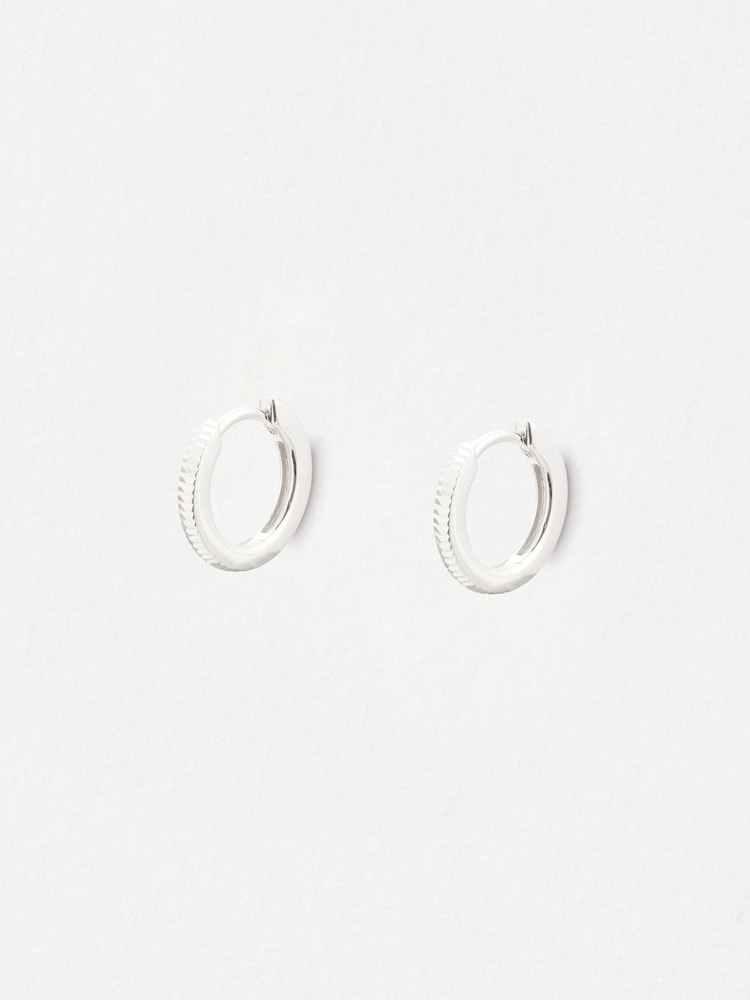 Oliver Bonas Sterling Silver Anita Ridged Huggie Hoop Earrings - Image 1 of 5