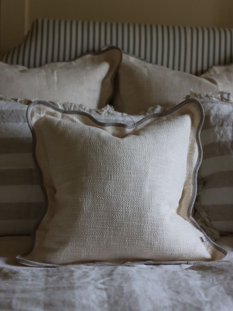 Ellenvale Interiors Cream Chloe Greige Scalloped Edge Cushion Cover 45x45 - Image 1 of 3