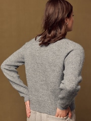 Grey Marl Long Sleeve V-Neck Rib Cardigan With Wool - Image 3 of 7