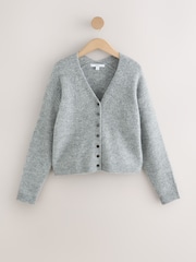 Grey Marl Long Sleeve V-Neck Rib Cardigan With Wool - Image 5 of 7
