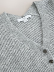 Grey Marl Long Sleeve V-Neck Rib Cardigan With Wool - Image 6 of 7