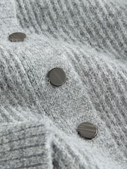 Grey Marl Long Sleeve V-Neck Rib Cardigan With Wool - Image 7 of 7