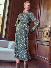 Seraphine Green Maternity Spot Wrap Nursing Midi Dress - Image 2 of 5