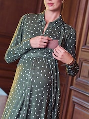 Seraphine Green Maternity Spot Wrap Nursing Midi Dress - Image 3 of 5