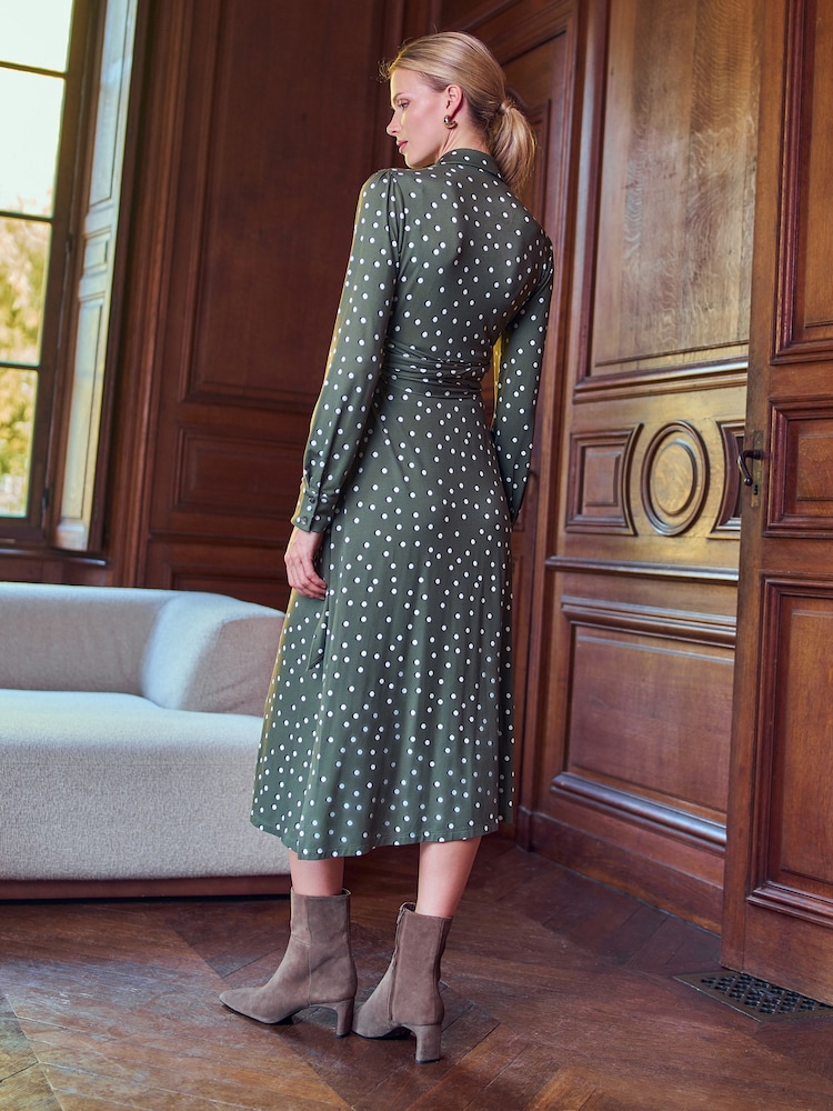 Seraphine Green Maternity Spot Wrap Nursing Midi Dress - Image 5 of 5