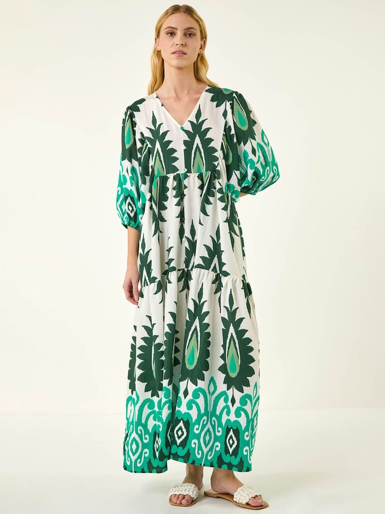 Roman Aztec Print V-Neck Midi Dress - Imaginea 1 din 5 Roman Aztec Print V-Neck Midi Dress - Imaginea 1 din 5