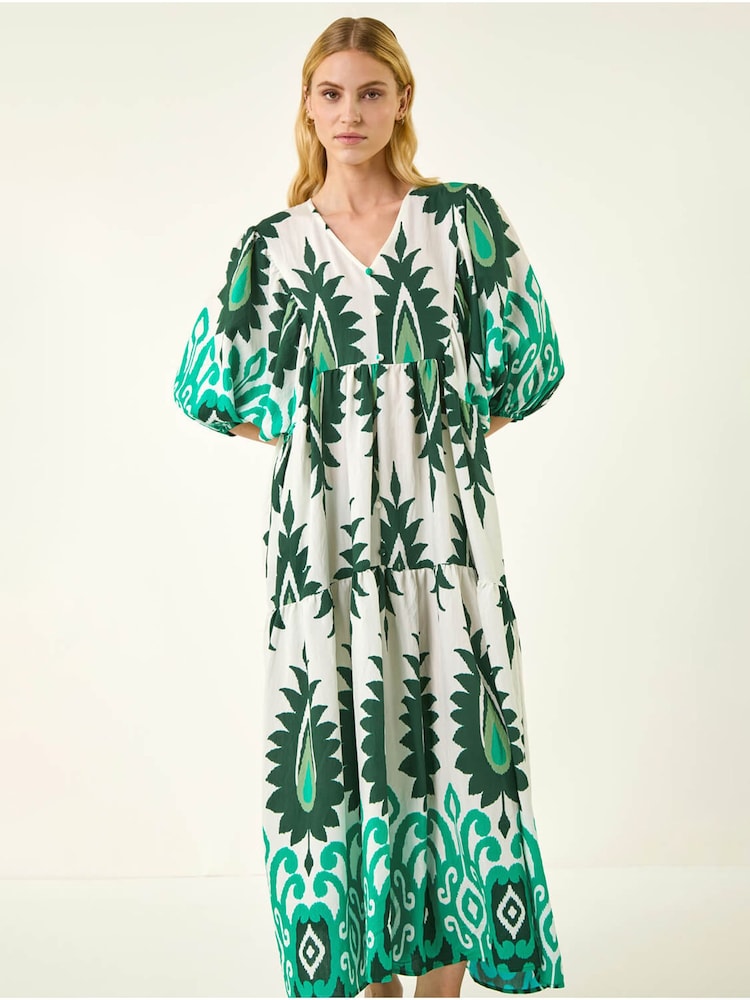 Roman Aztec Print V-Neck Midi Dress - Imaginea 2 din 5 Roman Aztec Print V-Neck Midi Dress - Imaginea 2 din 5