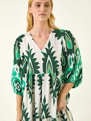 Roman Aztec Print V-Neck Midi Dress - Imaginea 4 din 5