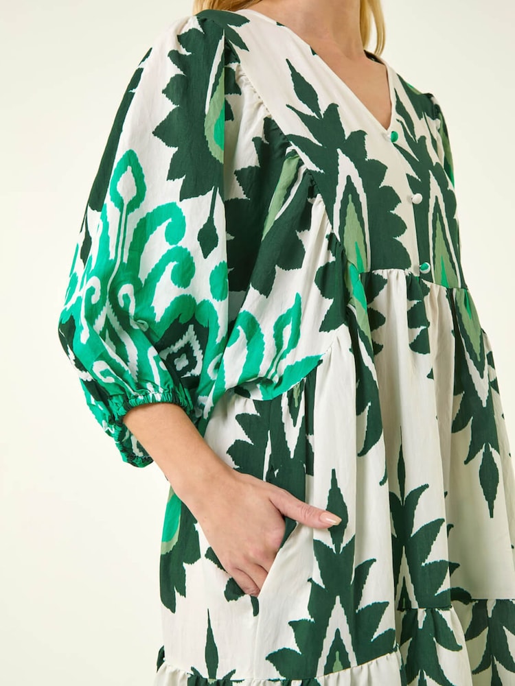 Roman Aztec Print V-Neck Midi Dress - Imaginea 5 din 5 Roman Aztec Print V-Neck Midi Dress - Imaginea 5 din 5