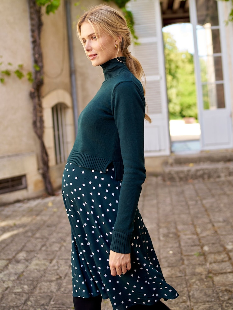 Seraphine Green Maternity Roll Neck Knit Topper Dress - Image 1 of 6