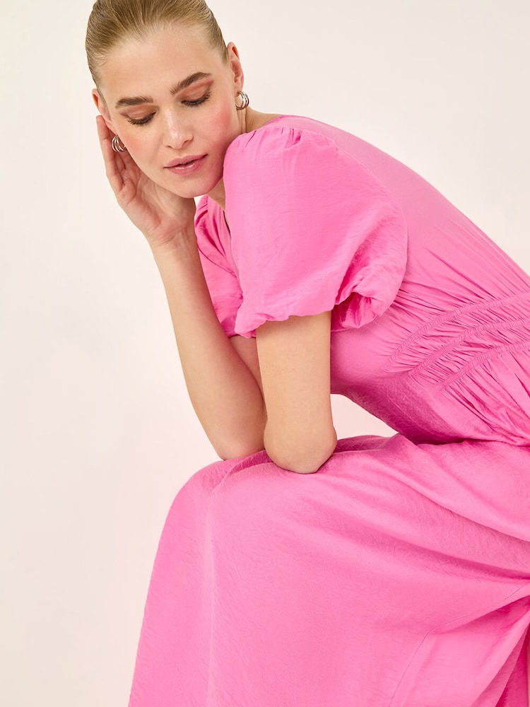 Roman Pink Balloon Sleeve Midi Dress - Image 1 of 5