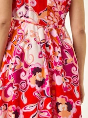 Roman Red Abstract Print Belted Midi Dress - Image 6 of 6