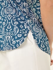 Roman Blue Abstract Print Pleat Front Top - Image 5 of 5