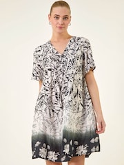 Roman Black Leaf Border Print Pintuck Dress - Image 1 of 5