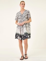 Roman Black Leaf Border Print Pintuck Dress - Image 3 of 5