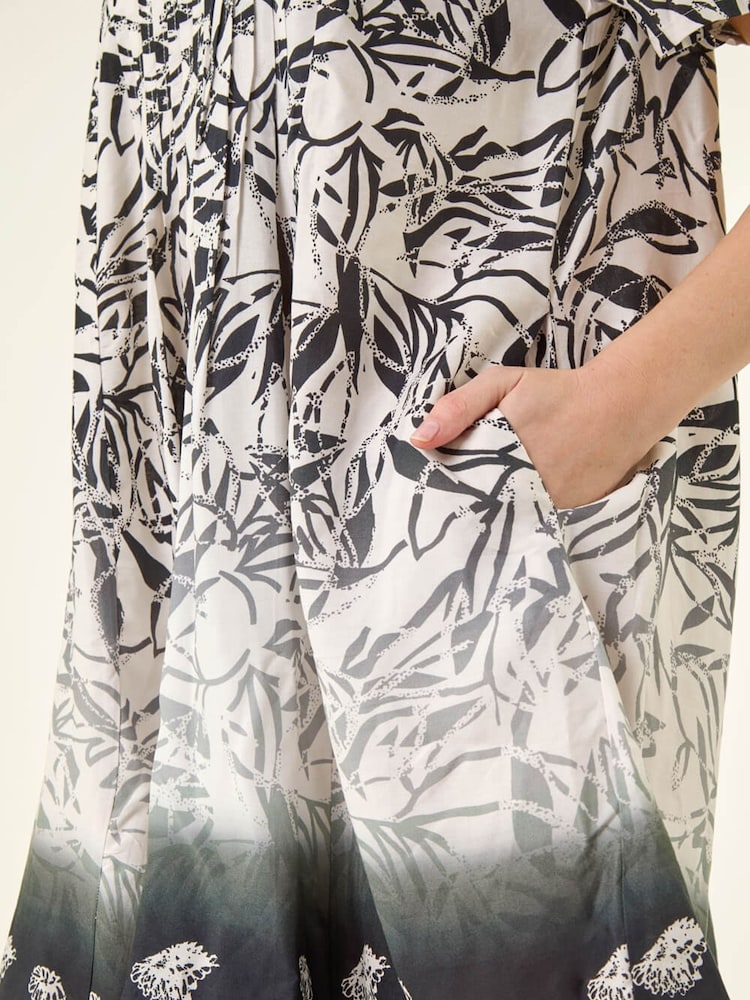 Roman Black Leaf Border Print Pintuck Dress - Image 6 of 6 Roman Black Leaf Border Print Pintuck Dress - Image 6 of 6