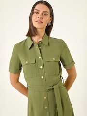 Roman Green Button Belted Collared Shirt Dress - Image 4 of 5