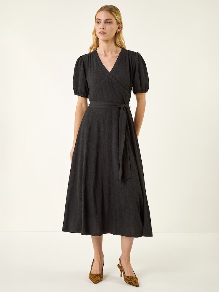 Roman Black Wrap Bodice Belted Midi Dress - Image 2 of 5