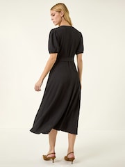 Roman Black Wrap Bodice Belted Midi Dress - Image 3 of 5