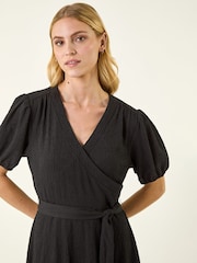 Roman Black Wrap Bodice Belted Midi Dress - Image 4 of 5