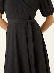 Roman Black Wrap Bodice Belted Midi Dress - Image 5 of 5