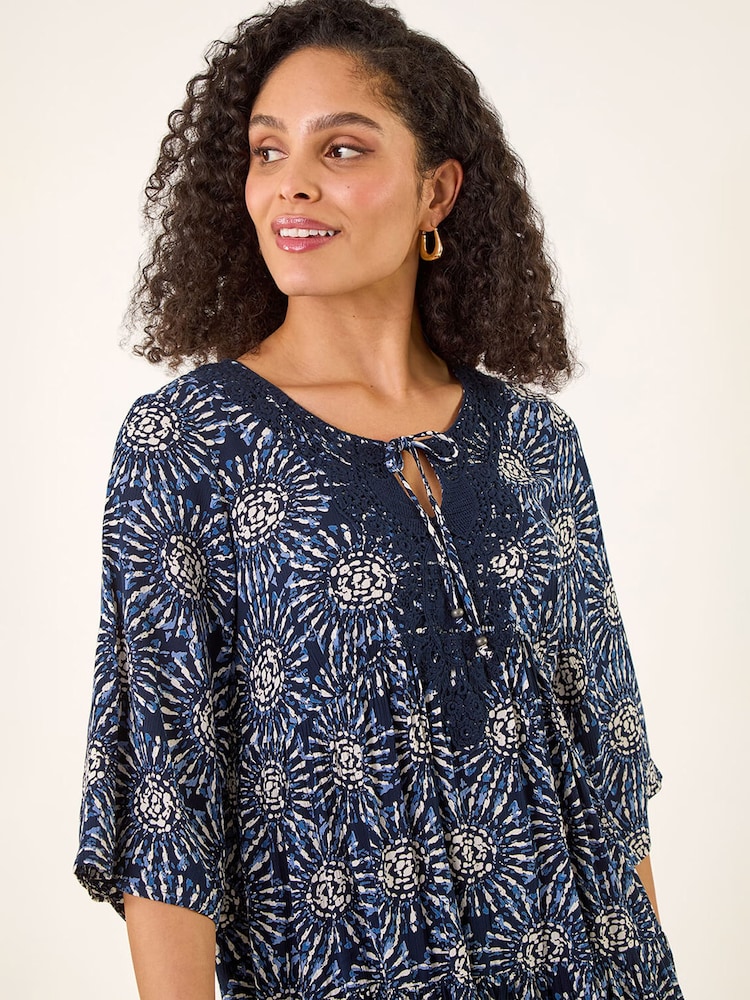 geo lace dress Short-Sleeve Geo Lace Mini Shirt Dress