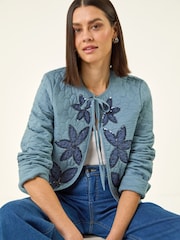 Roman Blue Sequin Embellished Quilted Jacket - Image 1 of 5