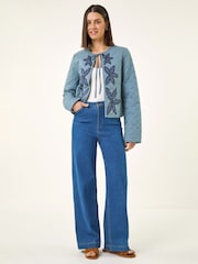 Roman Blue Sequin Embellished Quilted Jacket - Image 2 of 5