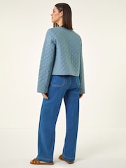 Roman Blue Sequin Embellished Quilted Jacket - Image 3 of 5
