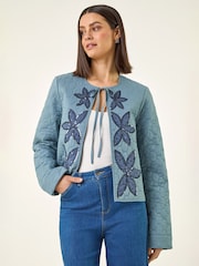 Roman Blue Sequin Embellished Quilted Jacket - Image 4 of 5