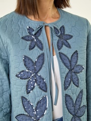 Roman Blue Sequin Embellished Quilted Jacket - Image 5 of 5