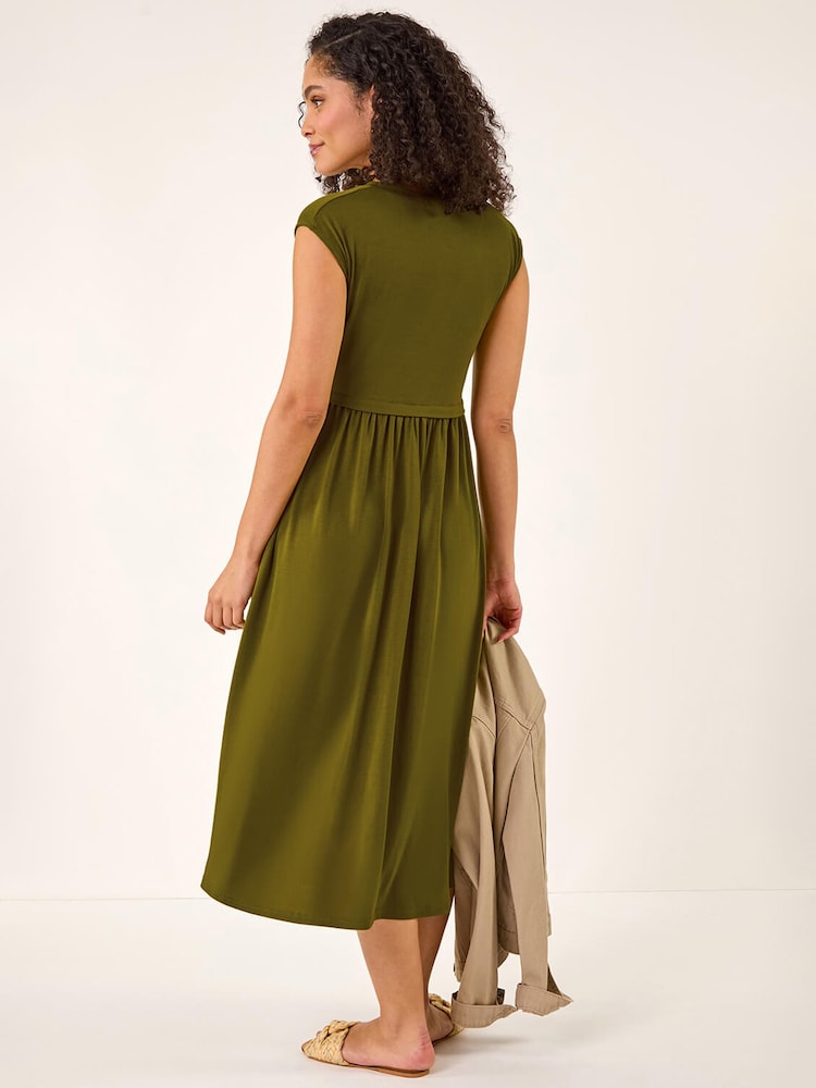 Roman Green Cross-Over Front Stretch Midi Dress - Image 2 of 5 Roman Green Cross-Over Front Stretch Midi Dress - Image 2 of 5