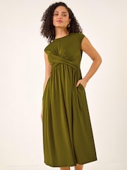 Roman Green Cross-Over Front Stretch Midi Dress - Image 3 of 5