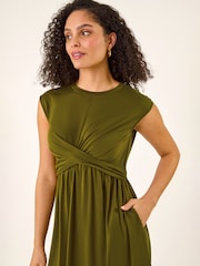 Roman Green Cross-Over Front Stretch Midi Dress - Image 4 of 5