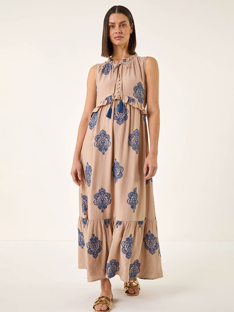 Roman Embroidered Tie Front Maxi Dress - Bild 2 von 5