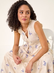 Roman White Butterfly Print Tiered Midi Dress - Image 1 of 5
