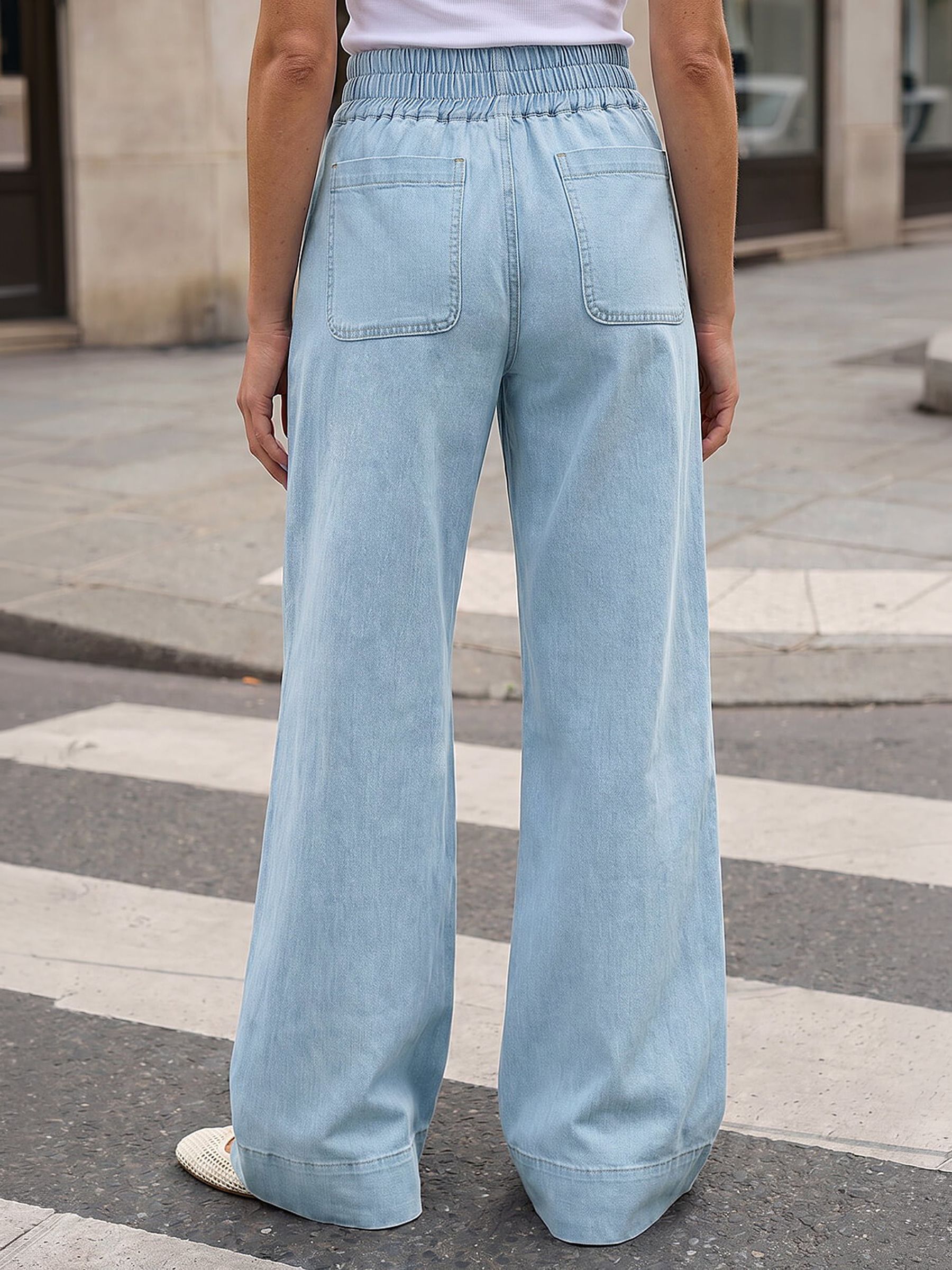 Buy Roman Denim Blue Cotton Stretch Wide Leg Denim Trousers from